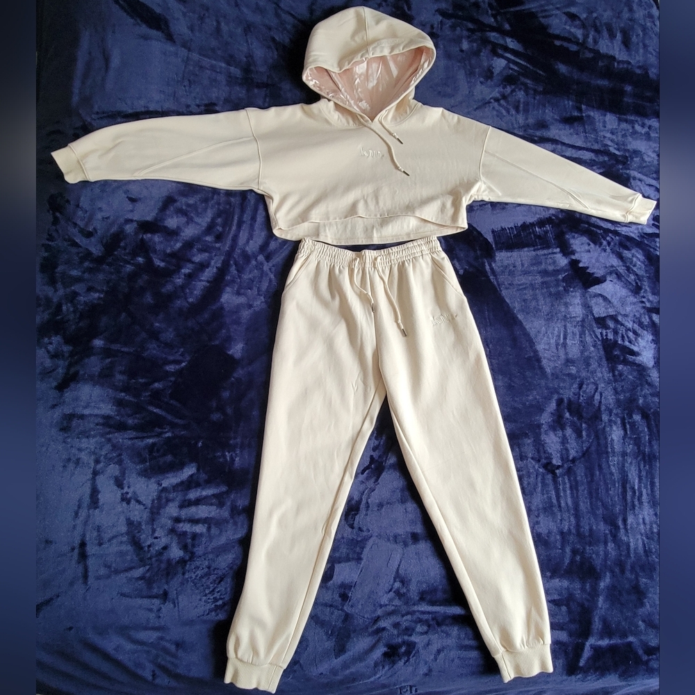 Kin Apparel Beige Crop Hoodie & Jogger Set